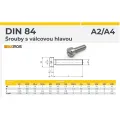 ŠROUBY S VÁLCOVOU HLAVOU A DRÁŽKOU DIN 84A/A4