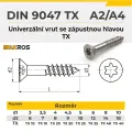 VRUTY UNIVERZÁLNÍ SE ZÁP. HL. S DRÁŽKOU TORX AN 9047TX/A2